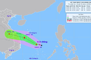 Áp thấp nhiệt đới có thể mạnh lên thành bão, di chuyển nhanh, Hà Tĩnh tới Bình Định có mưa lớn