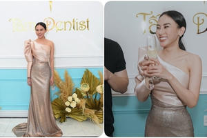 Hoa hậu Thu Hoàng rạng rỡ tại sự kiện trong thiết kế của Đức Vincie