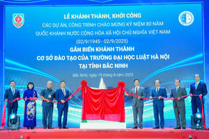 Phó Thủ tướng Chính phủ Lê Thành Long dự lễ gắn biển khánh thành cơ sở đào tạo Trường Đại học Luật Hà Nội tại tỉnh Bắc Ninh