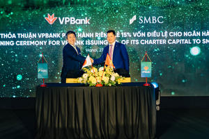 VPBank (VPB) đạt thỏa thuận bán 15% vốn điều lệ cho Ngân hàng SMBC của Nhật Bản, giá chuyển nhượng cao hơn khoảng 42% thị giá hiện tại