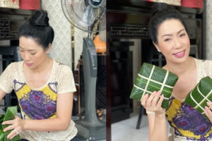 Trịnh Kim Chi và gia đình gói bánh chưng đón Tết