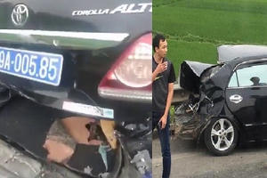 Xe biển xanh tỉnh Phú thọ bị container tông bẹp dúm