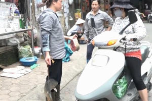 Người phụ nữ 'dắt' cá đi bán dạo ở Hà Nội