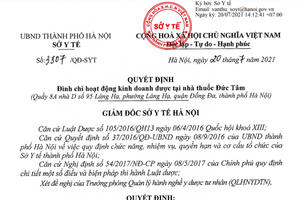 Nhà thuốc Đức Tâm bị đình chỉ hoạt động kinh doanh