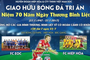 Thành Lương sẽ về Bắc Giang thi đấu từ thiện nhân ngày 27/7