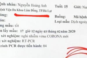 Lâm Đồng: Một học sinh cấp 3 làm giả phiếu xét nghiệm dương tính với Virus Corona Lâm Đồng: Một học sinh cấp 3 làm giả phiếu xét nghiệm dương tính với Virus Corona