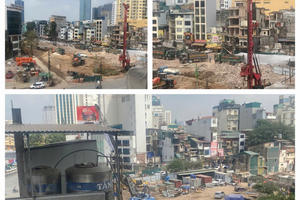 Cận cảnh công trường thi công dự án Vành đai 1 đoạn Hoàng Cầu – Voi Phục