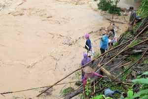 Vớt củi trên suối, hai bố con bị nước cuốn trôi