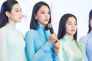 Đỗ Mỹ Linh, Tiểu Vy, Đỗ Thị Hà diện áo dài nền nã trong ngày lên chức Chủ tịch