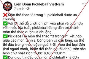 Cảnh báo các trang facebook giả mạo “Liên đoàn Pickleball Việt Nam” để lừa đảo chiếm đoạt tài sản