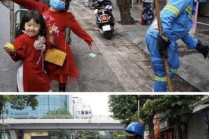 Tâm sự của chị lao công quét rác có 2 con gái theo chân đi làm mùng 1 Tết
