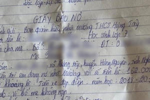 Học sinh lớp 7 viết “giấy báo nợ” vì gia đình chưa đóng 162.000 đồng tiền gửi xe Học sinh lớp 7 viết “giấy báo nợ” vì gia đình chưa đóng 162.000 đồng tiền gửi xe