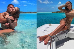 Hoa hậu Olivia Culpo tình tứ cùng bạn trai trên bờ biển