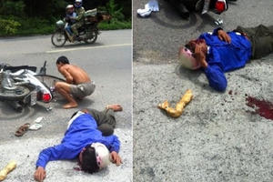 Hòa Bình: Đâm vào cột mốc, người đàn ông nhập viện bỏ lại gần trăm triệu văng ra đường