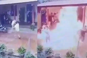 Kinh hoàng clip con rể phóng hỏa đốt nhà bố vợ ngày cận tết