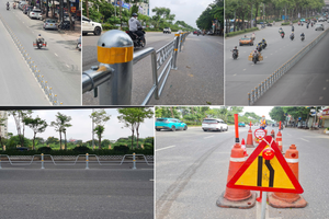 Cận cảnh hai tuyến đường vào nội đô được lắp đặt dải phân cách cứng phân luồng giao thông