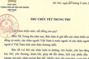 Chủ tịch nước Trần Đại Quang gửi Thư chúc Tết Trung thu 2018