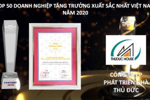 Thuduc House vinh dự nhận danh hiệu “Top 50 doanh nghiệp tăng trưởng xuất sắc nhất Việt Nam năm 2020”