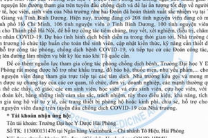 Đại học Y Dược Hải Phòng kêu gọi ủng hộ cán bộ, sinh viên trên tuyến đầu chống dịch