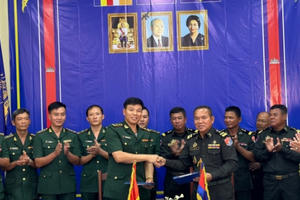 Long An: Đồn biên phòng Sông Trăng hội đàm với Tiểu đoàn Bộ đội Bảo vệ biên giới số 3 tỉnh Prey Veng