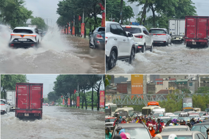 Hà Nội mưa lớn xối xả, nhiều tuyến đường kẹt cứng phương tiện vì ngập sâu