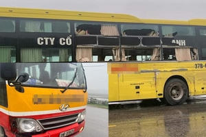 Xe buýt va chạm với xe khách giường nằm, một hành khách tử vong