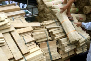 Bắt xe tải chở 10 tấn gỗ lậu làm tăm tre trong đêm