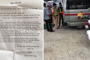 Gia đình cháu bé viết thư cảm ơn CSGT Tây Ninh dùng xe đặc chủng chở đi cấp cứu