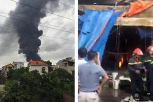 Hà Nội: Chợ Sóc Sơn bốc cháy dữ dội lúc rạng sáng