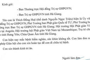 Tu sĩ Thích Đồng Huệ hoàn tục và thôi tất cả chức vụ trong GHPGVN
