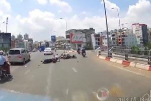 Clip: Xe máy phóng nhanh phanh gấp, gây tai nạn liên hoàn Clip: Xe máy phóng nhanh phanh gấp, gây tai nạn liên hoàn