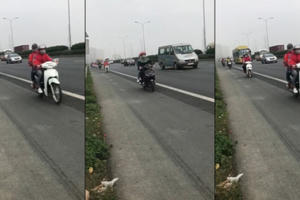 [Clip]: Lại xuất hiện đoàn "phượt thủ" nối đuôi trên cao tốc Pháp Vân - Cầu Giẽ