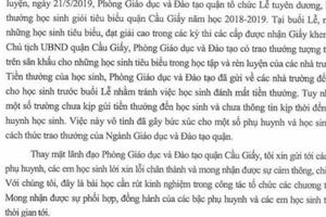 Lời xin lỗi của ngành Giáo dục quận Cầu Giấy