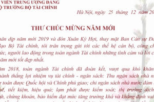 Bộ trưởng Bộ Tài chính Đinh Tiến Dũng gửi Thư chúc mừng năm mới 2019