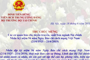 Bộ Trưởng Bộ Tài chính gửi thư chúc mừng ngày Báo chí cách mạng Việt Nam