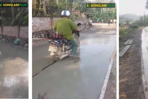 [Clip]: Say rượu, người đàn ông "cày nát" đoạn đường bê tông mới đổ