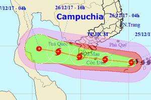 Bão Tembin đang suy yếu