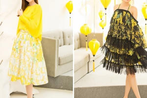 Hoa hậu Mỹ Linh, Á hậu Lệ Hằng đọ sắc với hoạ tiết hoa tử đằng, mimosa vàng rực