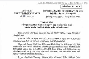 Quảng Ninh công khai danh sách nợ thuế, lộ diện nhiều doanh nghiệp nợ hàng trăm tỷ Quảng Ninh công khai danh sách nợ thuế, lộ diện nhiều doanh nghiệp nợ hàng trăm tỷ