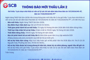 SCB thông báo mời thầu lần 2 gói thầu “Lựa chọn nhà thầu tư vấn xử lý tài sản bảo đảm theo Bản án 157/2024/HS-ST, Bản án 1125/2024/HS-PT”