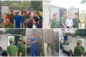 Hình ảnh Phó Đức Nam (tức Mr Pips) và Nguyễn Hòa Bình (tức Shark Bình) được dẫn giải đến tòa