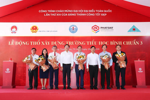 Động thổ xây dựng trường học đạt chuẩn quốc gia do doanh nghiệp tài trợ tại phường Thuận Giao Động thổ xây dựng trường học đạt chuẩn quốc gia do doanh nghiệp tài trợ tại phường Thuận Giao