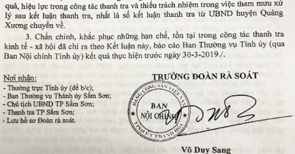 Chánh Thanh tra thành phố Sầm Sơn bị đề nghị kiểm điểm