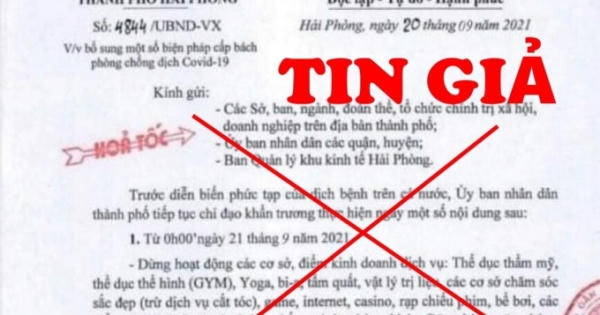Hải Phòng: Lan truyền văn bản giả mạo về phòng chống dịch