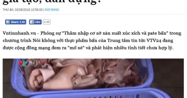 VTV24 khiếu nại Infonet, Dân Việt, Đại Đoàn Kết về vụ đưa tin VTV dàn dựng phóng sự pate, xúc xích bẩn