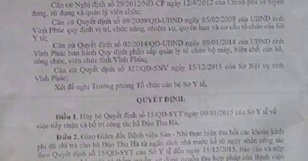 Hủy bỏ quyết định bổ nhiệm em dâu Giám đốc Sở Y tế Vĩnh Phúc
