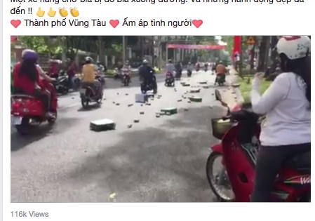 Người dân TP Vũng Tàu 'ghi điểm' khi thấy hàng trăm lon bia rơi xuống đường