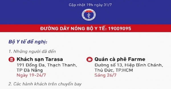 Bộ Y tế đưa ra Thông báo khẩn đối với người đến Đà Nẵng và TP HCM trong thời gian gần đây