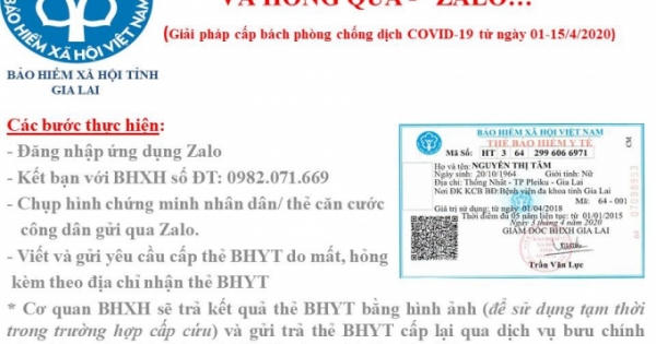 Gia Lai: Thực hiện cấp thẻ BHYT qua mạng xã hội Zalo trong thời gian cách ly xã hội Gia Lai: Thực hiện cấp thẻ BHYT qua mạng xã hội Zalo trong thời gian cách ly xã hội