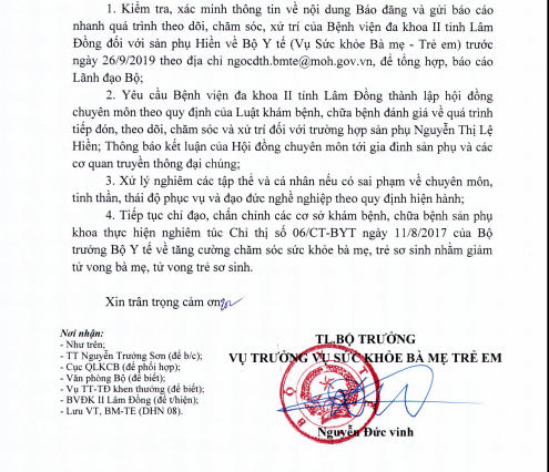 Bộ Y tế yêu cầu xác minh vụ sản phụ "mất con" tại Bệnh viện Đa khoa II Lâm Đồng Bộ Y tế yêu cầu xác minh vụ sản phụ "mất con" tại Bệnh viện Đa khoa II Lâm Đồng